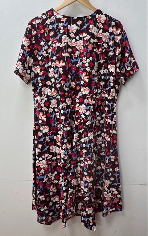 Tommy Hilfiger Women's Brookshire Floral Tie-Neck Dress Maroon Sz 16 NWT