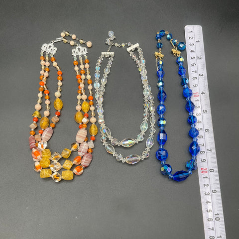 Vintage Glass Crystal Beaded Necklace Lot of 3 AB Finish Signed Japan