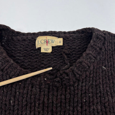 Vintage 90s J. Crew Men's Brown Chunky Wool Striped Crewneck Sweater Sz XL