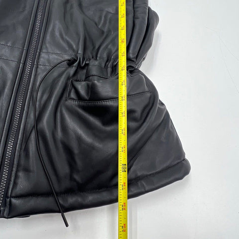 Steve Madden Women's Celestina Faux Leather Puffer Vest Black Cinch Waist M