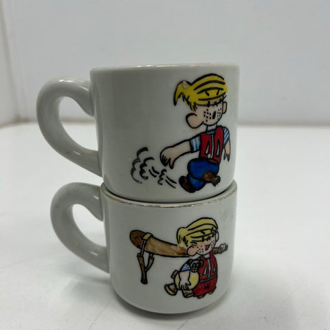 Vintage Dennis The Menace 2 Piece Mini Mug Cup Set Cartoon Comic Strip