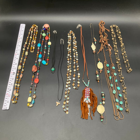 Boho Mixed Jewelry Lot 10 Necklaces Southwestern Tribal Faux Turquoise Fringe