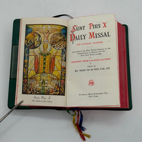 Vintage Saint Pius X Daily Missal Catholic Book Publishing Green Red Edged 1950s