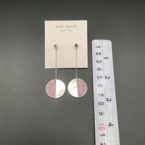 Kate Spade Mod Scallop Silver Tone Pink Pave Crystal Circle Drop Earrings