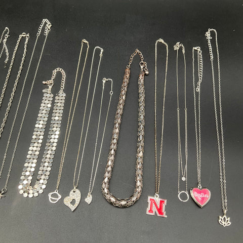 Mixed Costume Necklace Lot 20pc Silver Tone Faux Pearl Bestie Charm Nebraska