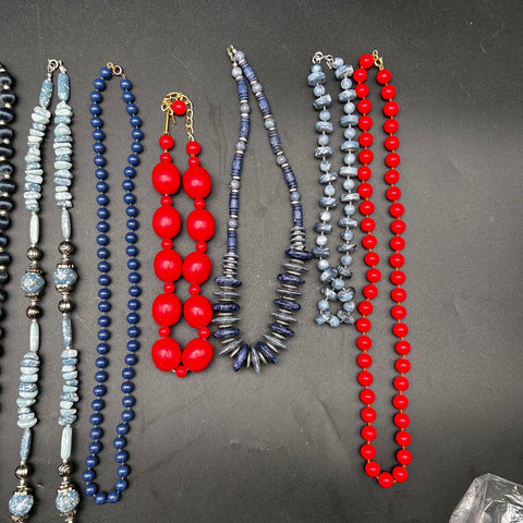 Vintage Costume Jewelry Beaded Necklace Lot 11 Pieces Mixed Era Boho Bold