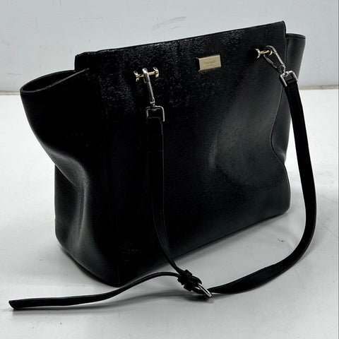 Kate Spade Black Textured Patent Leather Satchel Tote Bag Gold Hardware