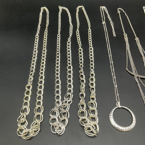 Silver Tone Fashion Jewelry Necklace Lot 9 Piece Cross Boho Chunky Link Pendants