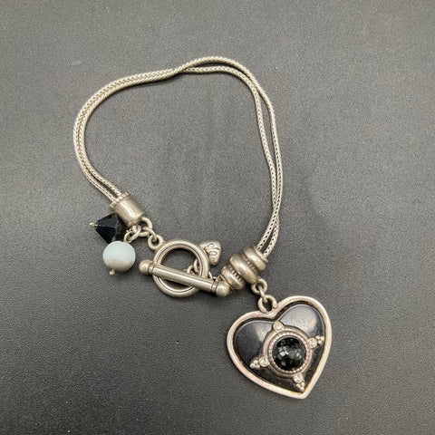 Brighton Silver Tone Scroll Bangle & Heart Charm Toggle Bracelet Lot 2pc