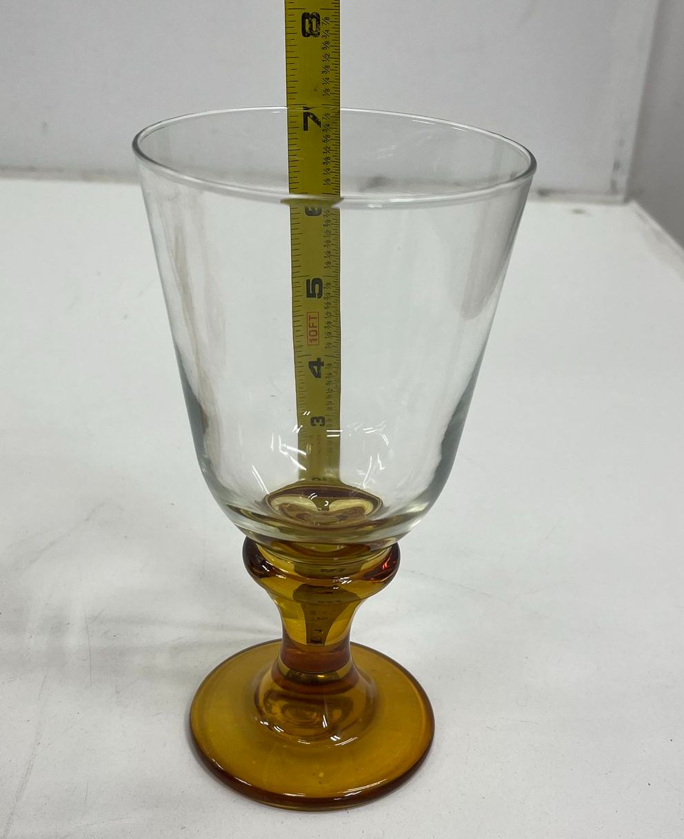 Vintage 70s Libbey Tawny Accent Amber Water Goblets Glasses Lot of 3 USA