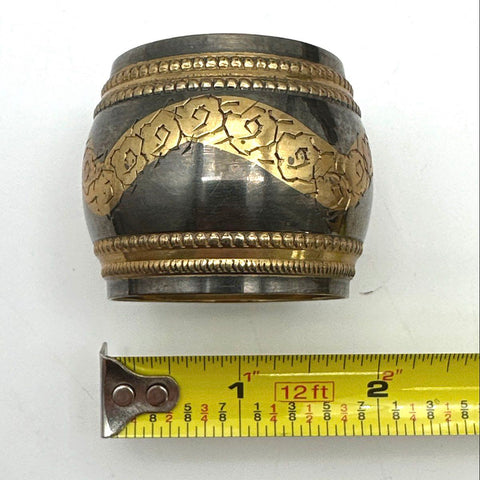 Vintage Napkin Ring Lot 12 Two Tone Etched Floral Mixed Metal Style