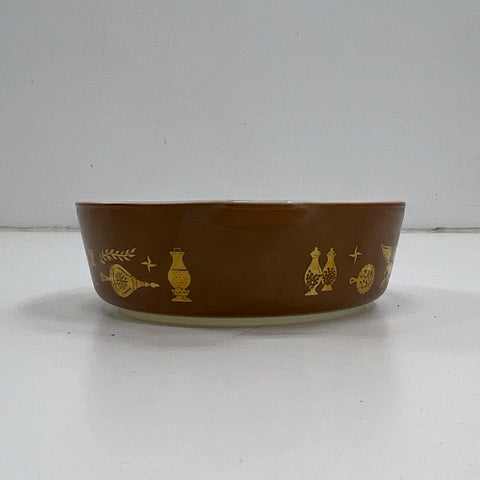 Pyrex Early American Casserole 471 1 Pt Brown Gold Eagle Vintage Ovenware