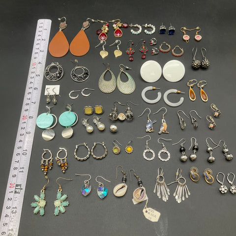 Vintage and Modern Fashion Earring Lot of 38 Pairs Hoops Dangles Studs Retro