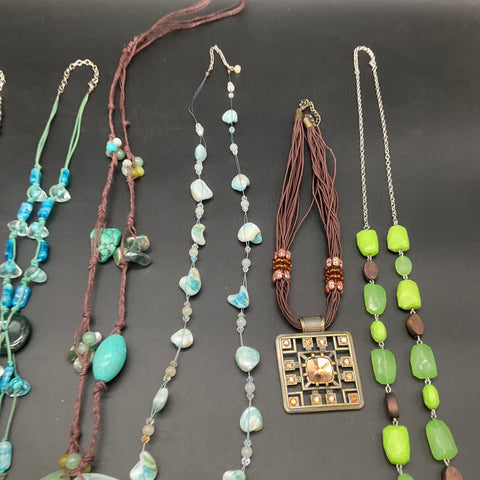 Boho Beaded and Cord Eclectic Statement Necklace Jewelry Lot of 7 Pieces