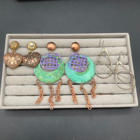 Vintage 1980s 1990s Boho Retro Costume Jewelry Earrings Lot 12 Pairs Geometric