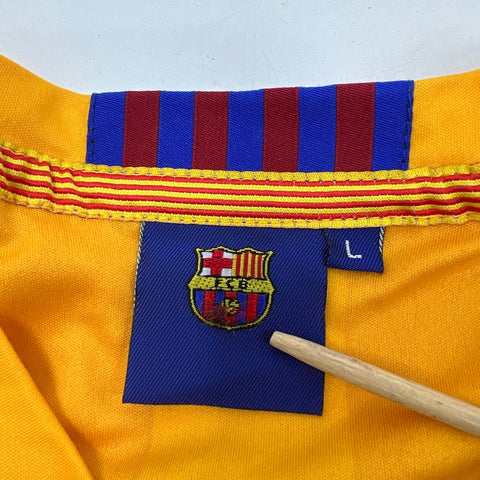 FC Barcelona Men's Yellow Qatar Airways Beko V-Neck Soccer Jersey Shirt Size L