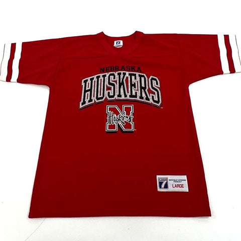 Vintage 90s Nebraska Huskers NCAA Football Jersey Logo 7 Made in USA Sz L