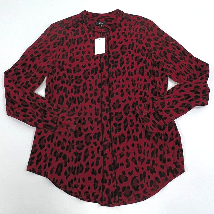 NWT Women's Rails Red Leopard Long Sleeve Button Up Blouse Top - Size XS