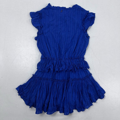 Misa Los Angeles Women's Blue Metallic Pinstripe Tiered Ruffle Mini Dress Sz S