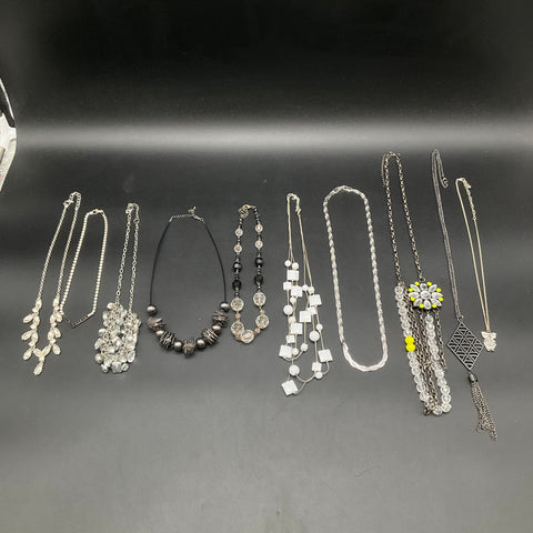 Mixed Fashion Costume Jewelry Lot 10 Necklaces Silver Tone Beaded 0.6 lbs