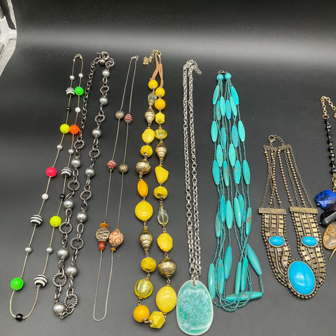 Mixed Costume Jewelry Lot 1.4 Lbs 10 Necklaces Boho Beaded Tassel Turquoise Tone