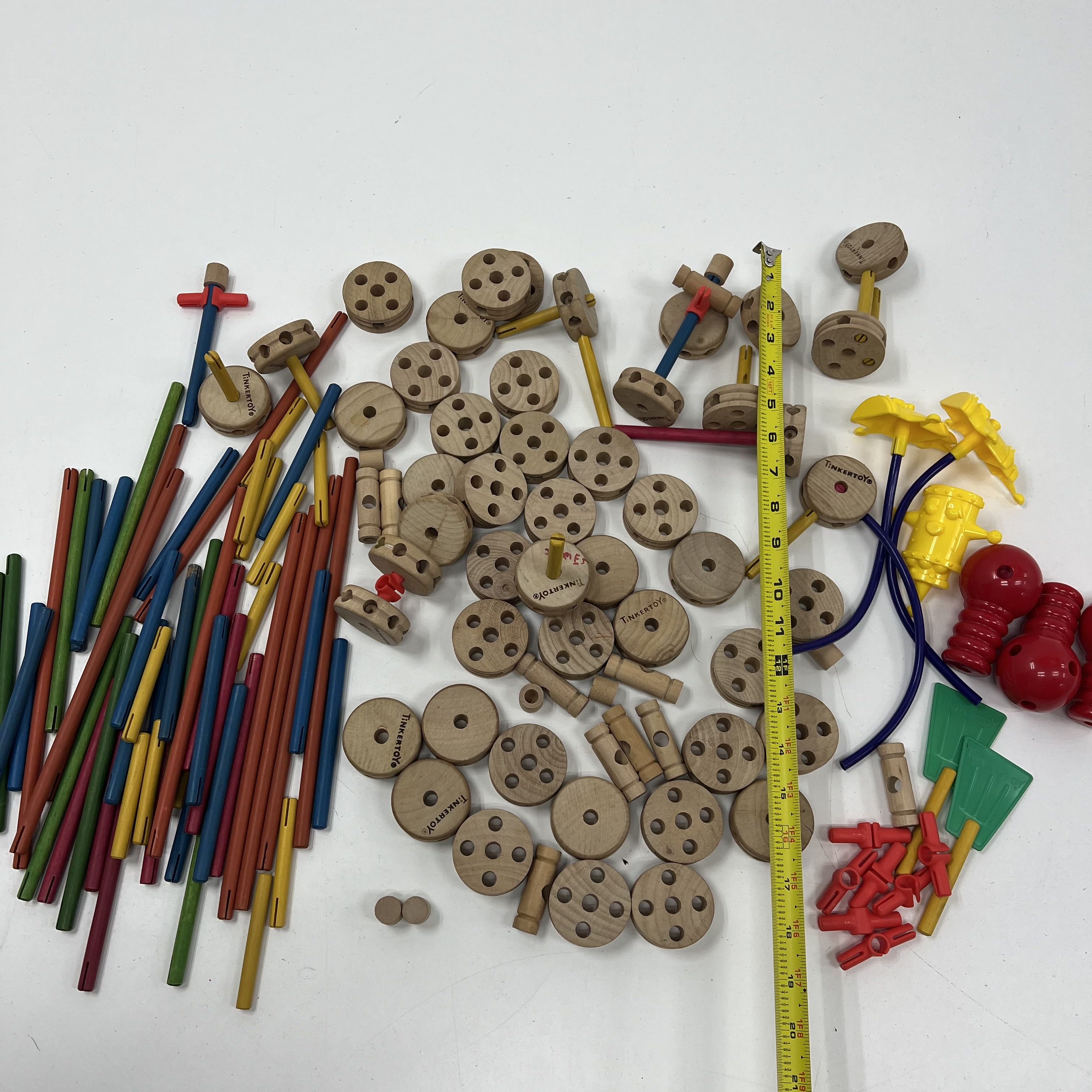 Vintage Tinkertoy Lot Wood & Plastic Pieces Mixed Construction Building Set