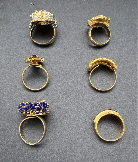 Vintage Costume Rings Lot of 6 Statement Cocktail Bands Adjustable Size 7
