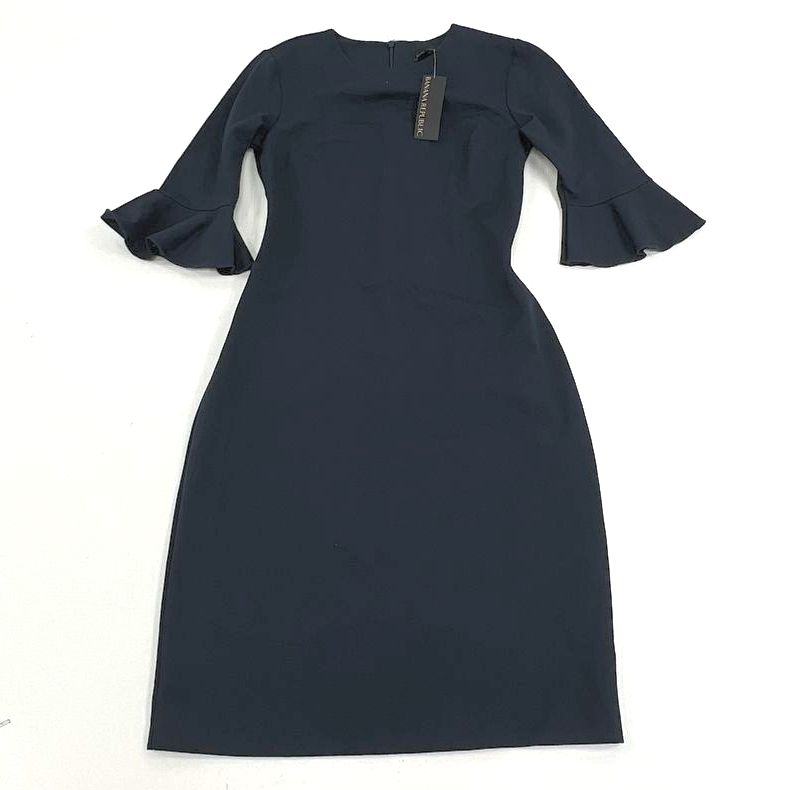 NWT Women's Banana Republic Blue Ruffle Sleeve Fitted Back Zip Dress - Size 0