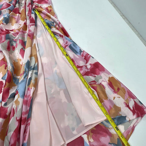 Abercrombie Women's Pink Abstract Ruched Drapey Cowl Back Maxi Dress M NWT