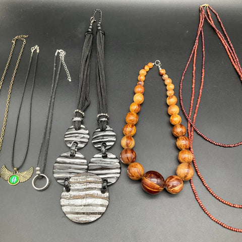 Mixed Costume Jewelry Lot 9 Necklaces Boho Tribal Wood Seed Bead Tassel 0.55lb
