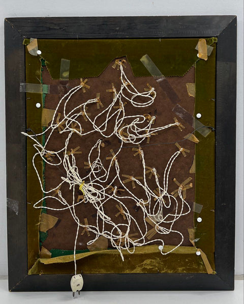 Unsigned Vintage Jewelry Art Floral Assemblage 24x20 Green Velvet Framed