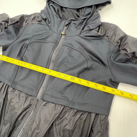 Lululemon Women's Run For Your Life Jacket Black Hooded Ruched Sleeve Size 8