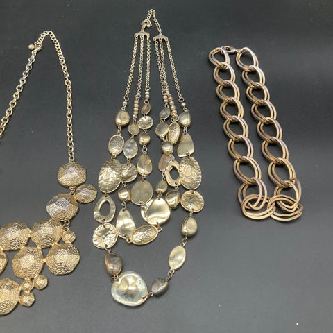 Gold Tone Statement Bib & Chain Jewelry Lot of 6 Modern Hammered Necklaces