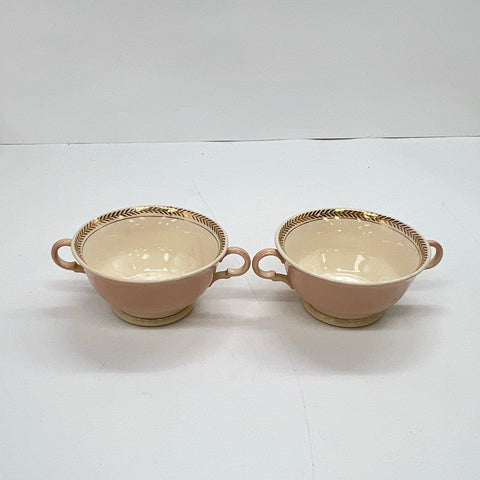 American Limoges Federal Coral Pink 22K Gold China Set 19pc Soup Bowls Plates