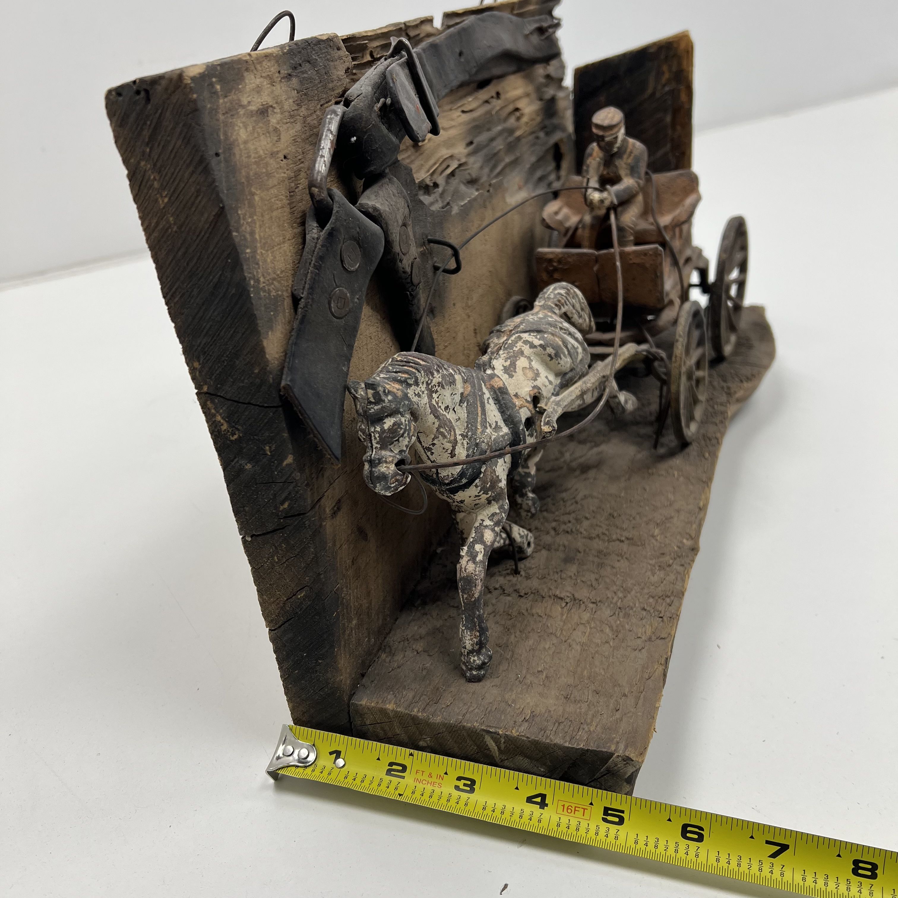 Vintage Cast Iron Police Chief Wagon Horse Primitive Folk Art Wood Display