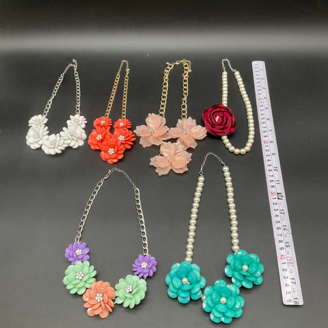 Chunky Statement Floral Necklace Lot of 6 Faux Pearl Rhinestone Bib Style