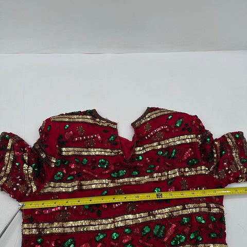 Vintage 90s Lawrence Kazar Beaded Silk Christmas Candy Cane Top Blouse Sz PS