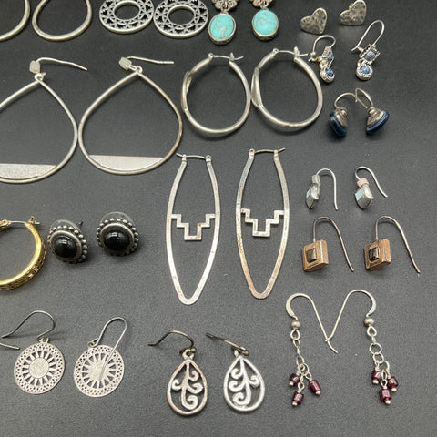 Vintage Boho Southwestern Silver Tone Hoop Dangle Drop Earrings Jewelry Lot 30