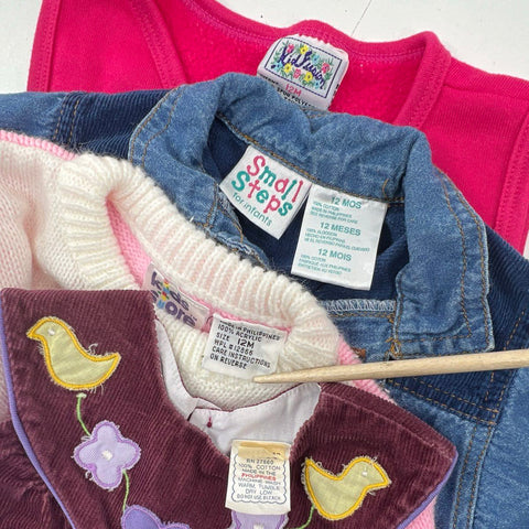 Vintage 90s Baby Girls Clothing Lot Carter's Denim Romper Dress Sweater 9-12M
