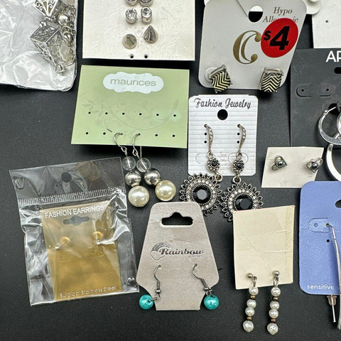 Mixed Costume Earrings Jewelry Lot 25+ Pairs Silver Tone Rhinestone Brands