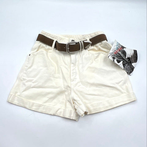 Vintage 90s Denim Republic Women's White High Waisted Belted Shorts NWT Sz 11/12