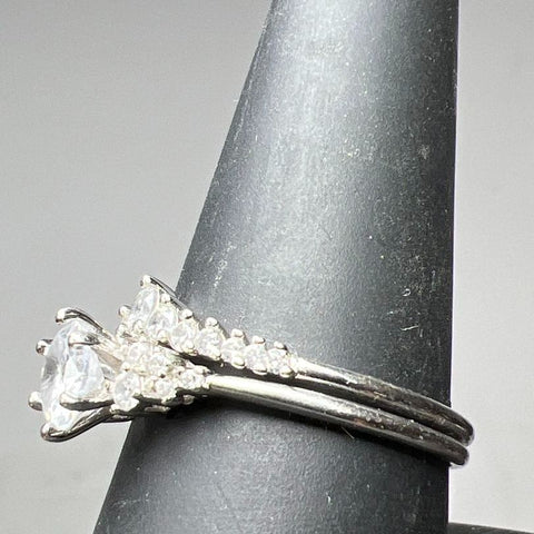 IBB 925 Sterling Silver Rhinestone Engagement Rings Set 3.09g