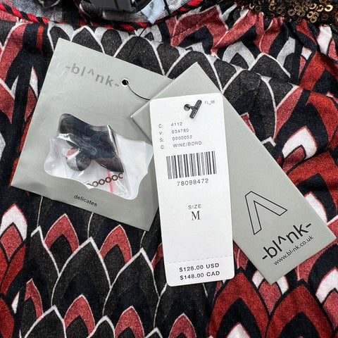 NWT Bl^nk London Red Geometric Sequin Embellished Blouse Top Women's M