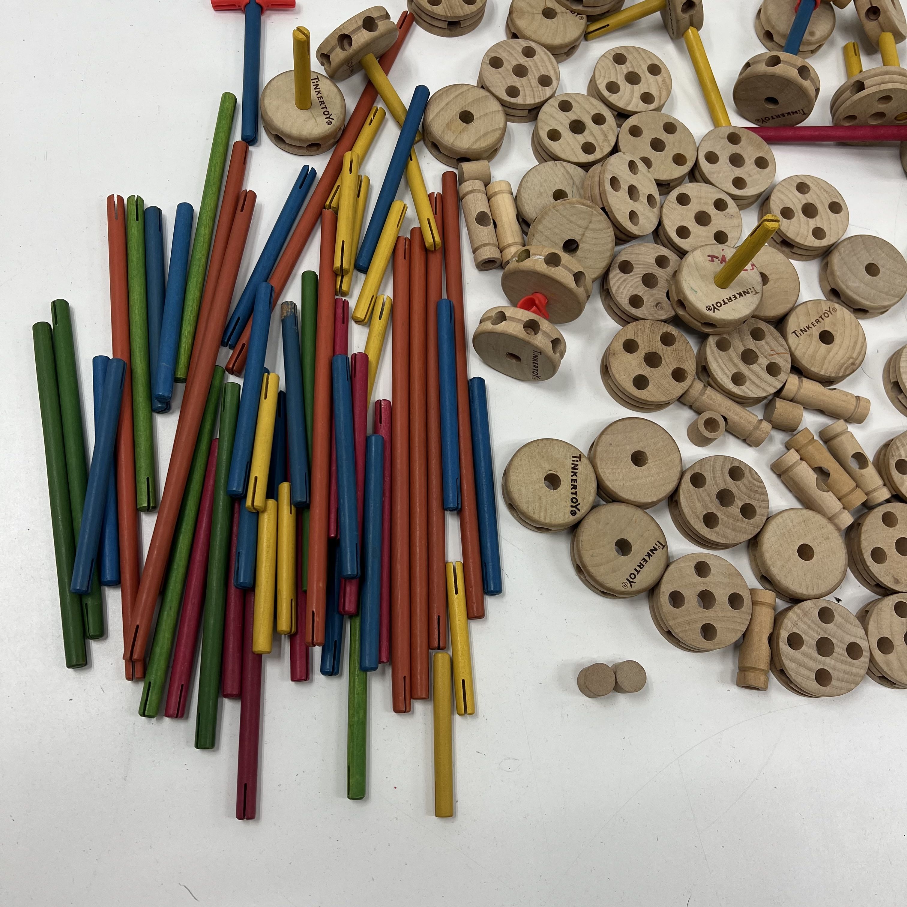 Vintage Tinkertoy Lot Wood & Plastic Pieces Mixed Construction Building Set