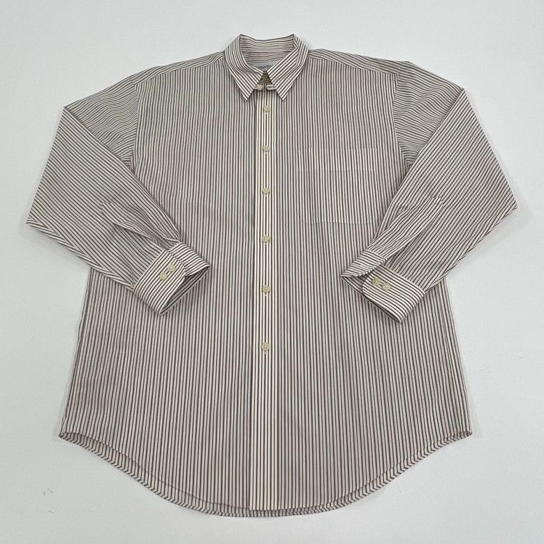 VTG Men's Yves Saint Laurent Beige Striped Long Sleeve Button Up - Size 32-33