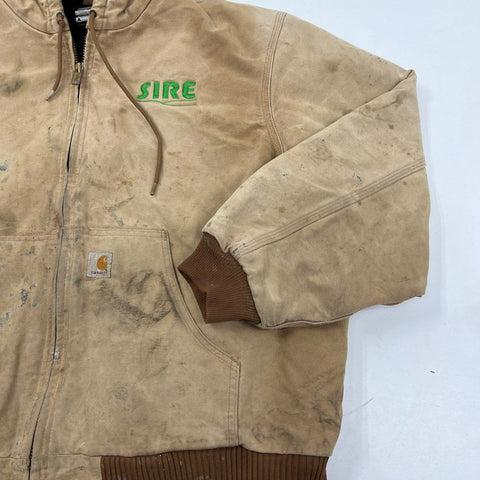 Carhartt Duck Active Jacket Hooded Quilted Lined Made in USA Distressed Sz 2XL