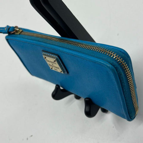 Dooney & Bourke Blue Saffiano Leather Zip Around Wallet Wristlet Silver Hardware