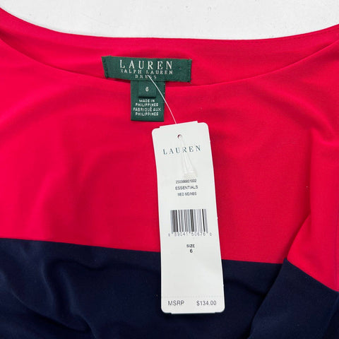 Lauren Ralph Lauren Women's Navy Red Colorblock Ruched Sheath Dress Sz 6 NWT