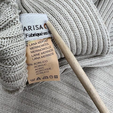 Marisa Minicucci Women's Tan Merino Wool Ribbed Drape Front Cardigan M