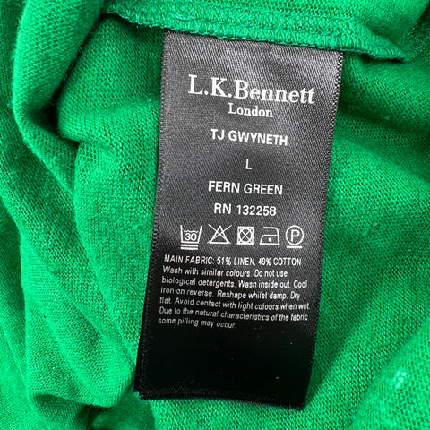 LK Bennett NWT TJ Gwyneth Green Ruffle Sleeve Linen Blend Top Womens L